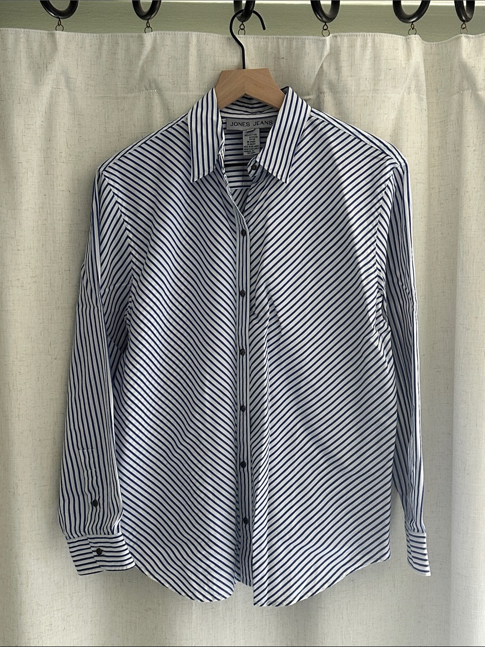 Jone’s Jeans Women’s Blue and White Striped Button Down Shirt 100% cotton